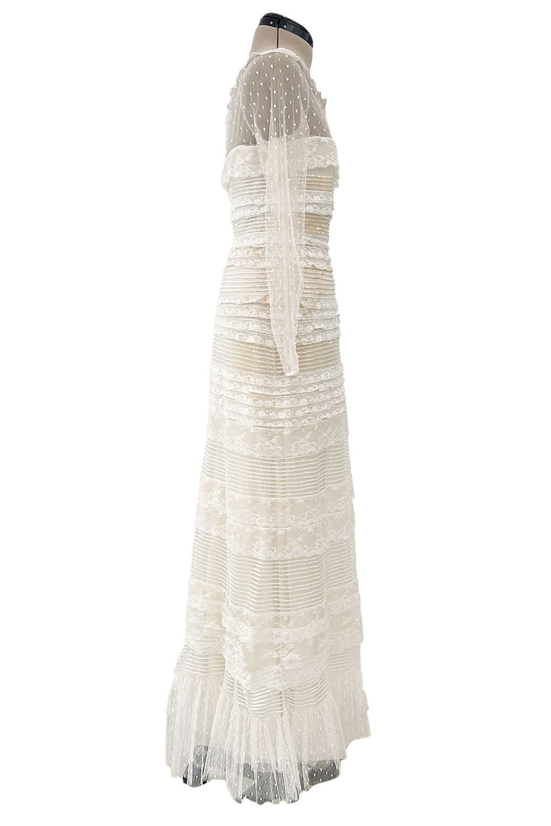 Prettiest 2012 Valentino Tiered Ivory Lace Net Dress w Tiny Sequin & Bead Detailing