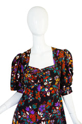 Early 1970s Silk Floral Yves Saint Laurent Dress