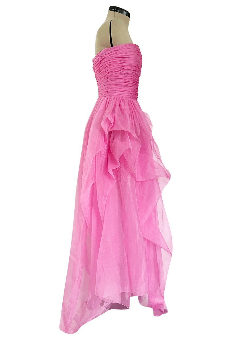 Stunning 2018 Ermanno Scervino Strapless Vibrant Pink Chiffon Dress w Bustle Skirting