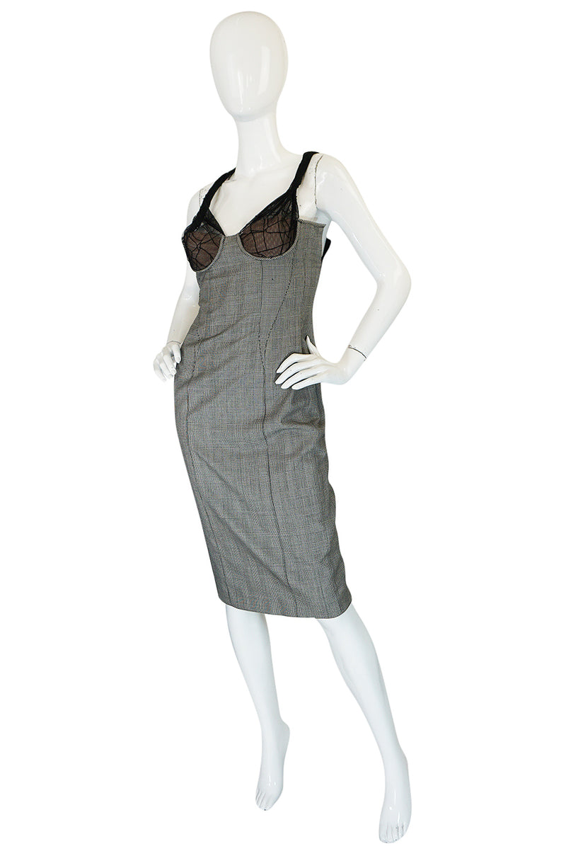S/S 1998 Gianni Versace Couture Houndstooth Dress w Lace Cups