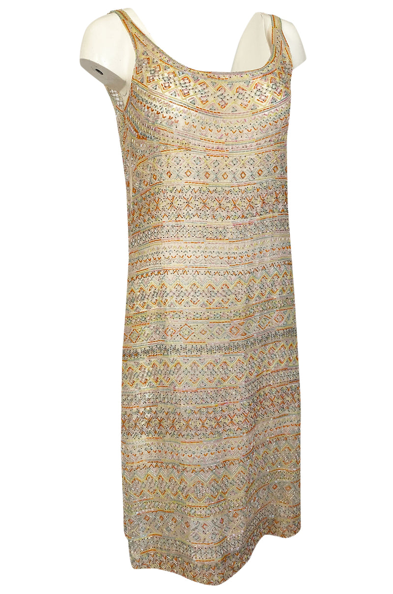 Spring 1981 Halston Couture Runway Hand Beaded Pastel Color Dress
