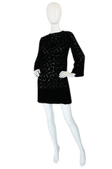 1970s Yves Saint Laurent Fused Velvet & Silk Chiffon Shift Dress