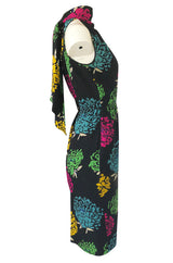 1970s Emanuel Ungaro Multi-Color Floral Silk Print Sleeveless Dress