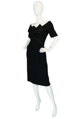 1950s Helena Barbieri Black Bow Detailed Silk Crepe Dress