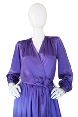 Fine c1988 Yves Saint Laurent Purple Silk Satin Wrap Dress