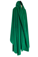 Fabulous Recent Balenciaga Vivid Green Felted Wool Cape w Hood & Front Panels