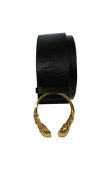 Tom Ford for Gucci Black Leather Gold Tiger Head Belt