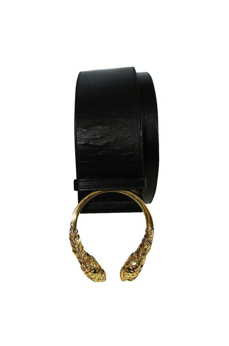 Tom Ford for Gucci Black Leather Gold Tiger Head Belt