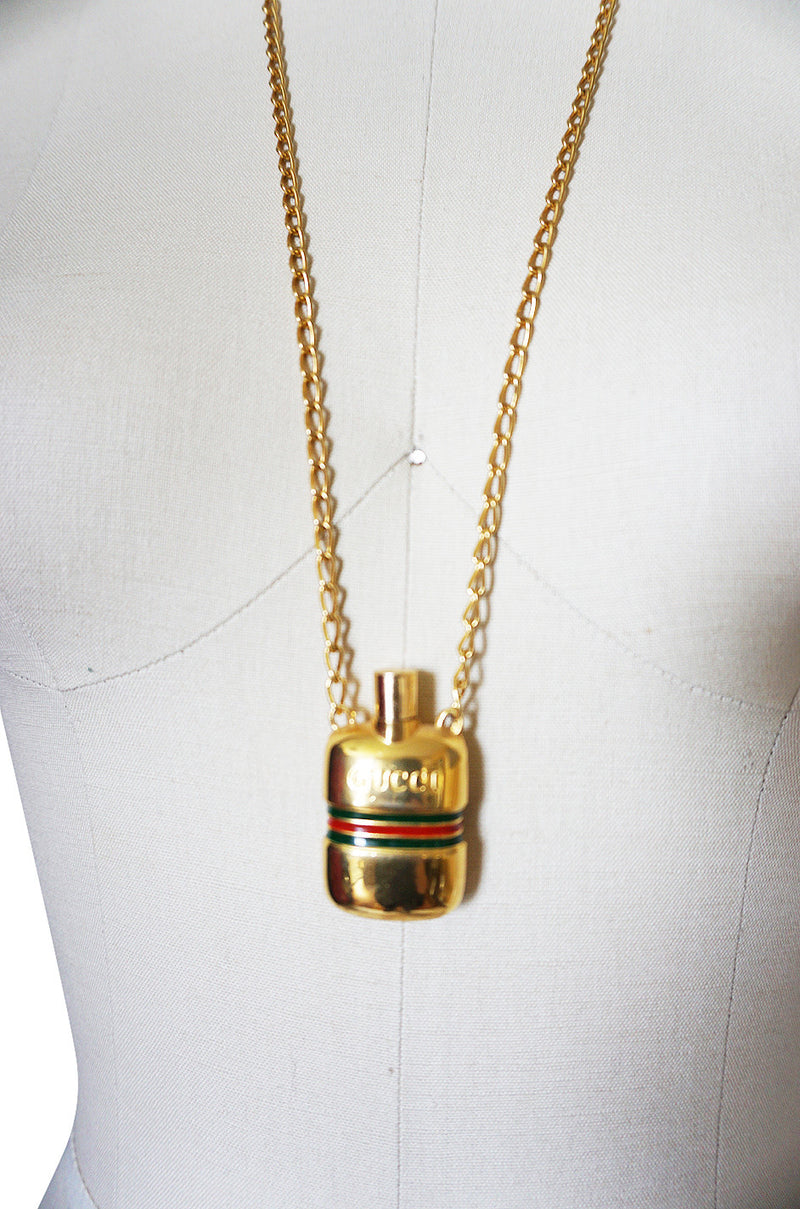 1960s Gucci Gold Plated Perfume Bottle Necklace