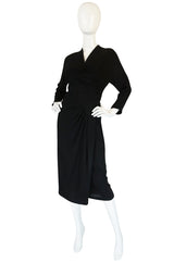 1950s Dorothy O'Hara Draped Front Black Crepe Dress