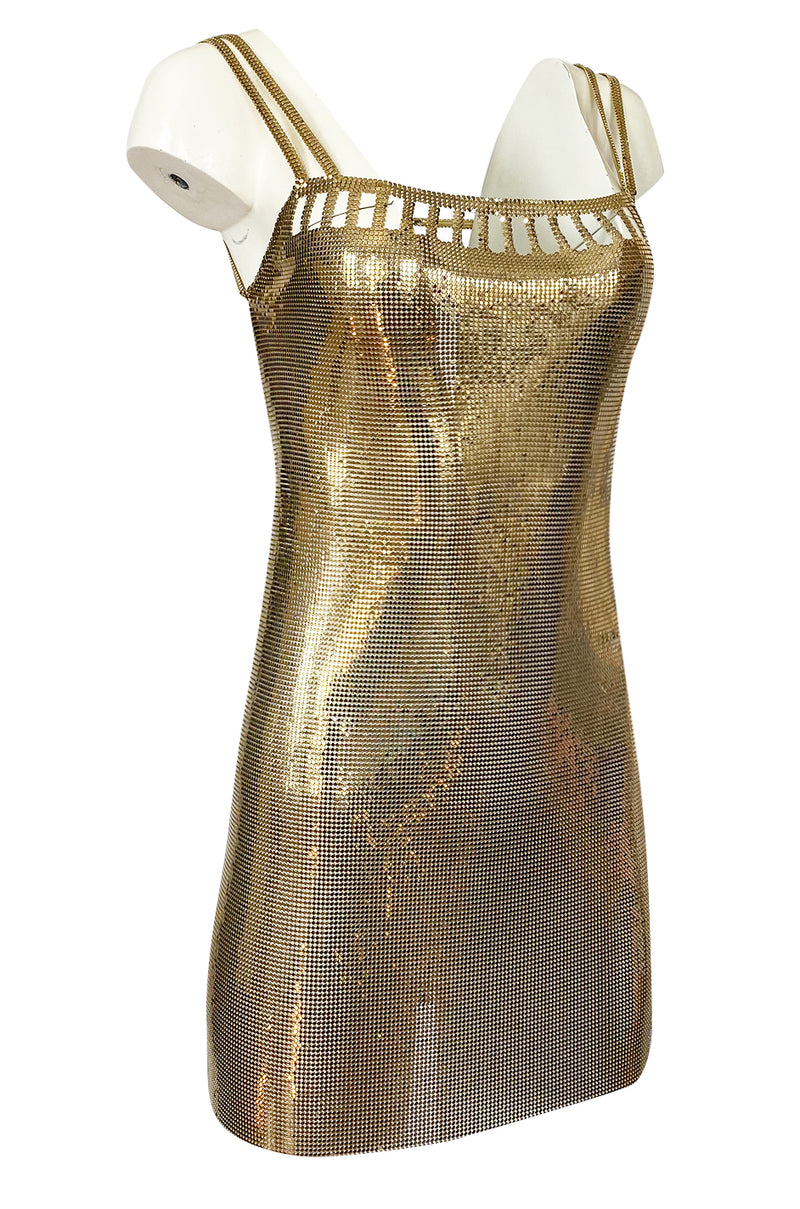 Original 1980s Paco Rabanne Oroton Gold Metal Mesh Backless Mini Dress Shrimpton Couture Original 1980s Paco Rabanne Oroton Gold Metal Mesh Backless Mini Dress Shrimpton Couture