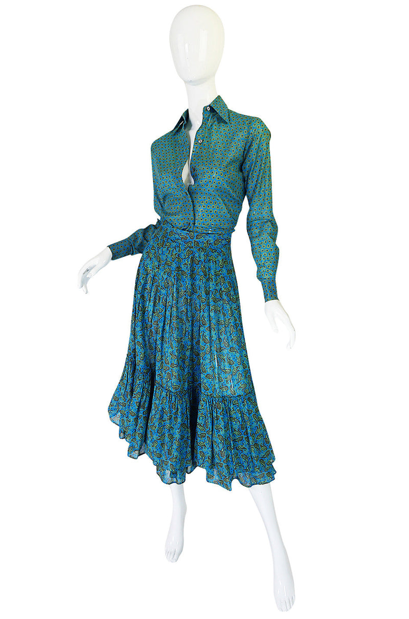 1970s Yves Saint Laurent Ruffled Tiered Skirt & Top Set