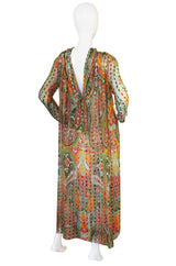 1970s Silk Chiffon Pauline Trigere Caftan Dress