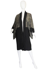 1950s Scenery Print & Black Silk Kimono