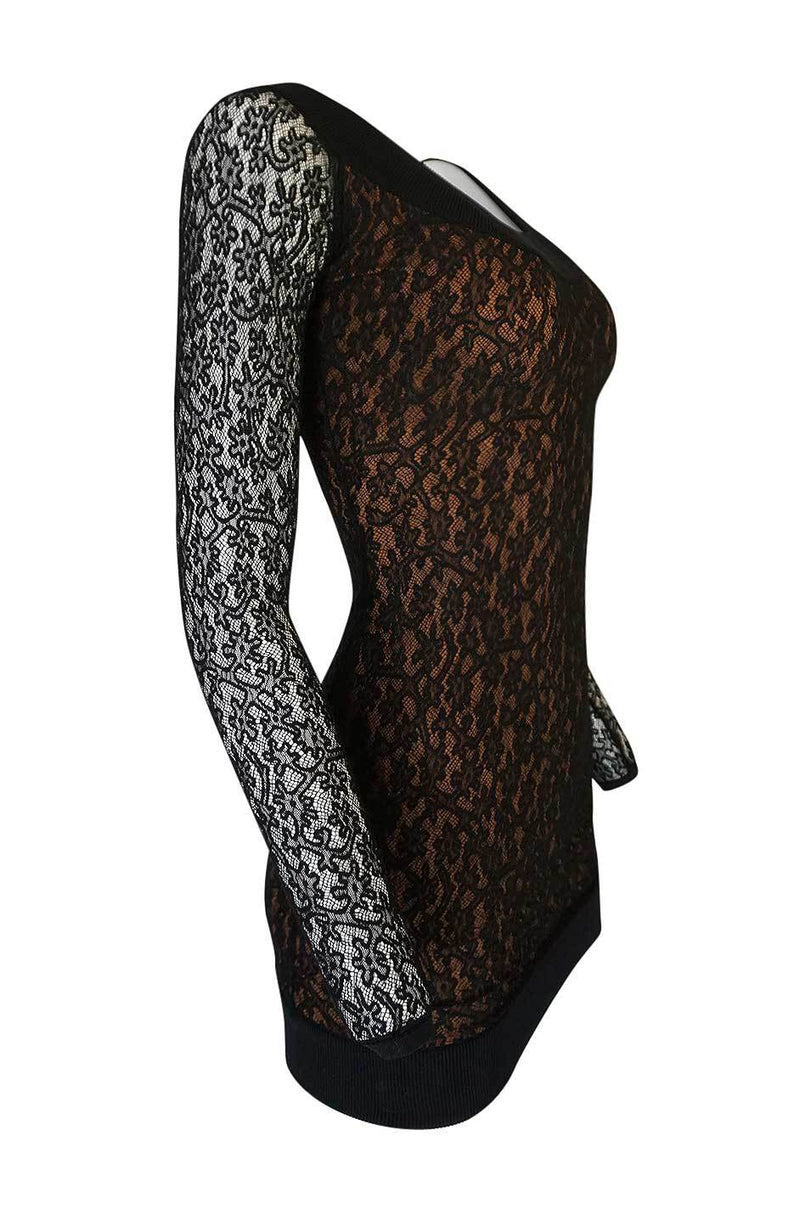 Documented F/W 1990 Azzedine Alaia Black Stretch Lace Dress