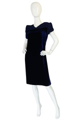 1980s Valentino Haute Couture Blue Silk Velvet Shift Dress