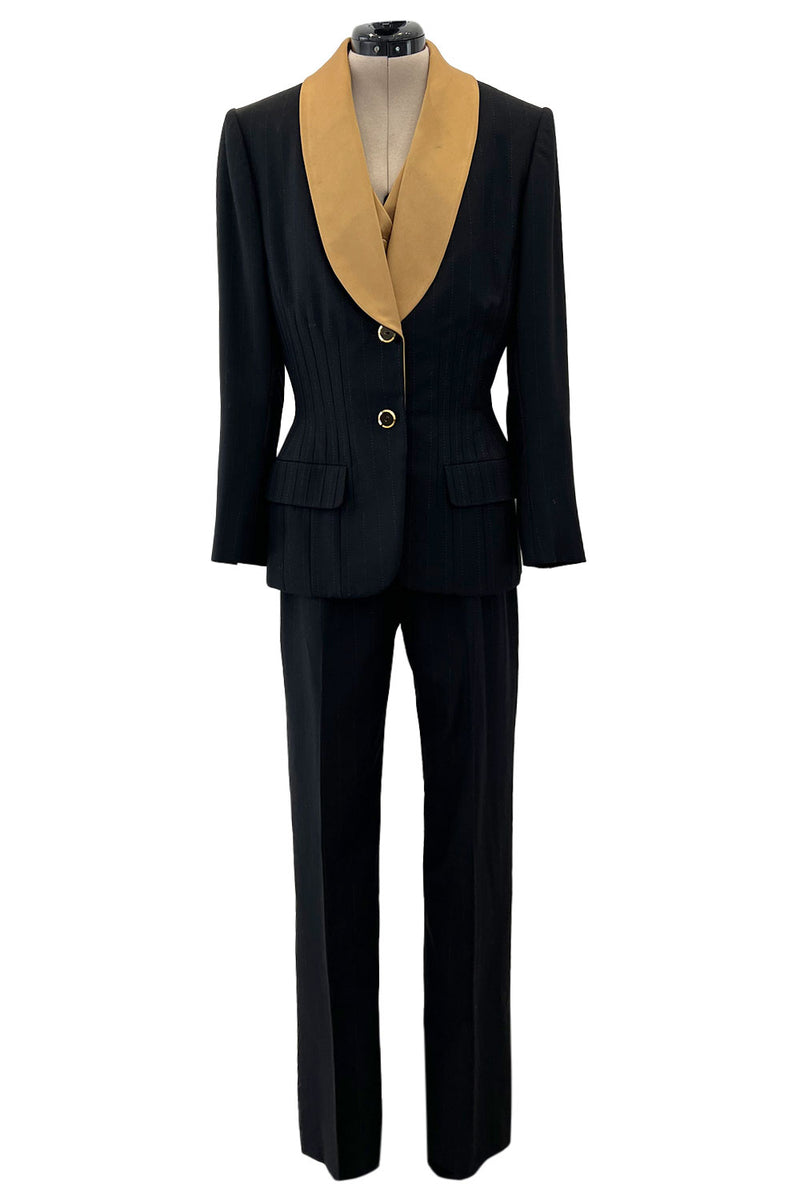 Incredible Fall 2000 Givenchy by Alexander McQueen Haute Couture Runway Pinstripe Three Piece Suit