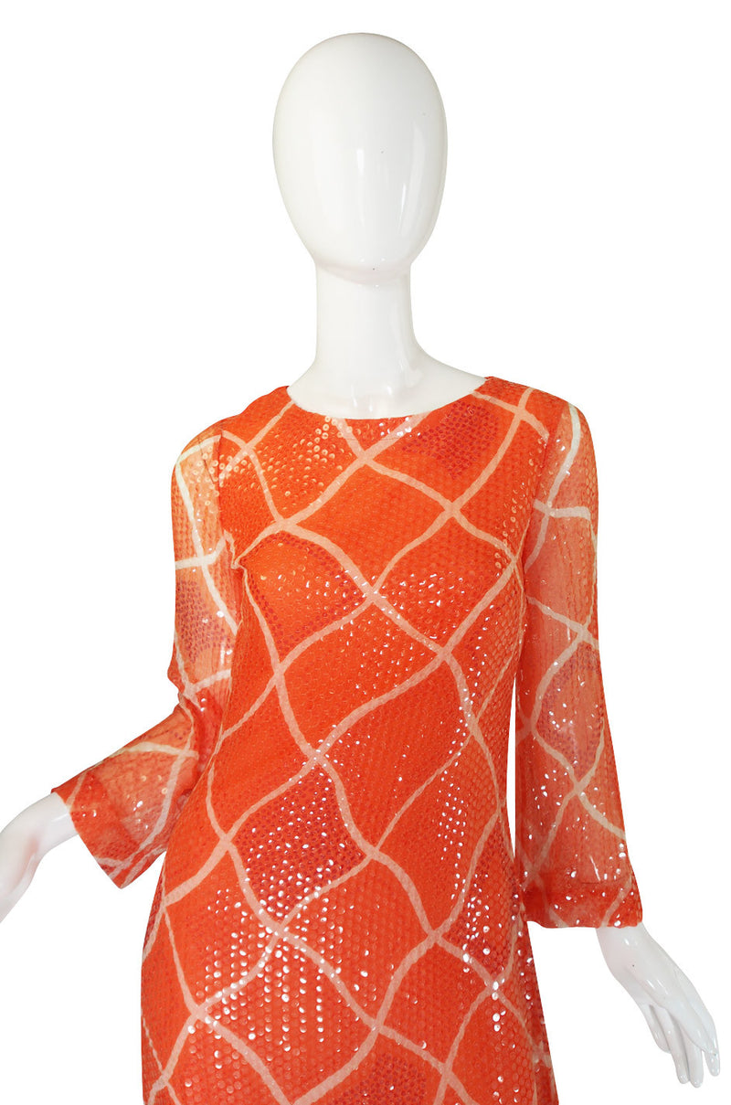 1970s Silk Sequin Harold Levine Maxi Dress