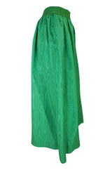 1970s Ladd Ltd Bright Emerald Green Moire Silk Taffeta Skirt
