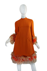 Spectacular 1960s Geoffrey Beene Silk & Feather Dress
