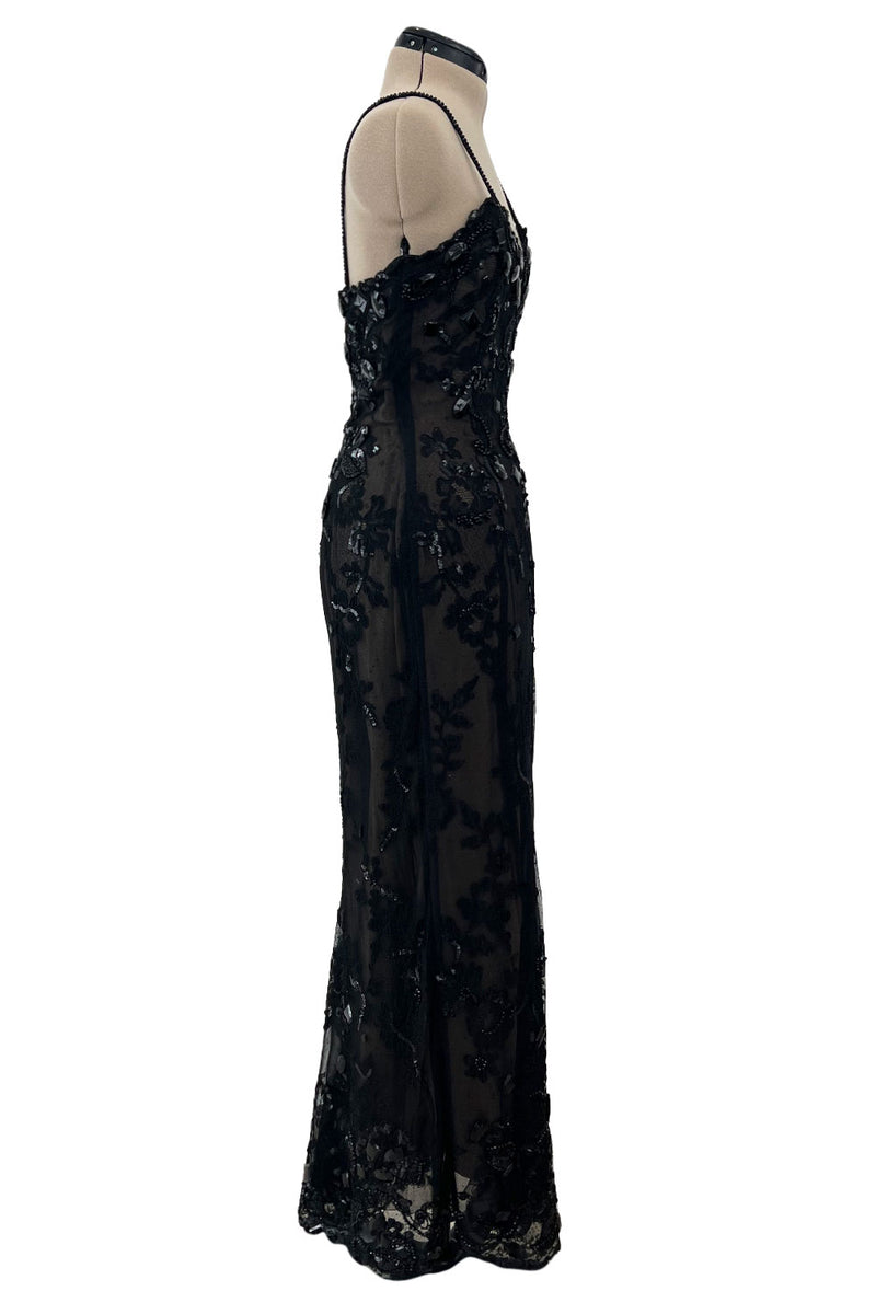 Superb 1970s Christian Dior by Marc Bohan Demi-Couture Net Lace Dress w Elaborate Beading