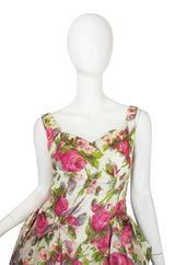 1950s Printed Floral Silky Rayon Emma Domb Dress