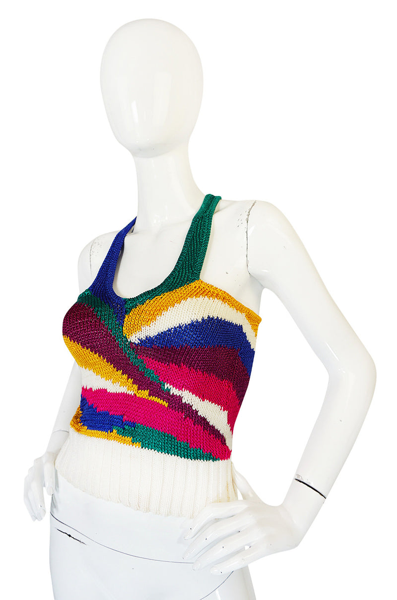 1970s Krizia Multi Color Racer Back Sweater Top