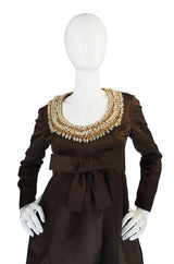 1960s Heavily Beaded Neckline Sarmi Silk Dress