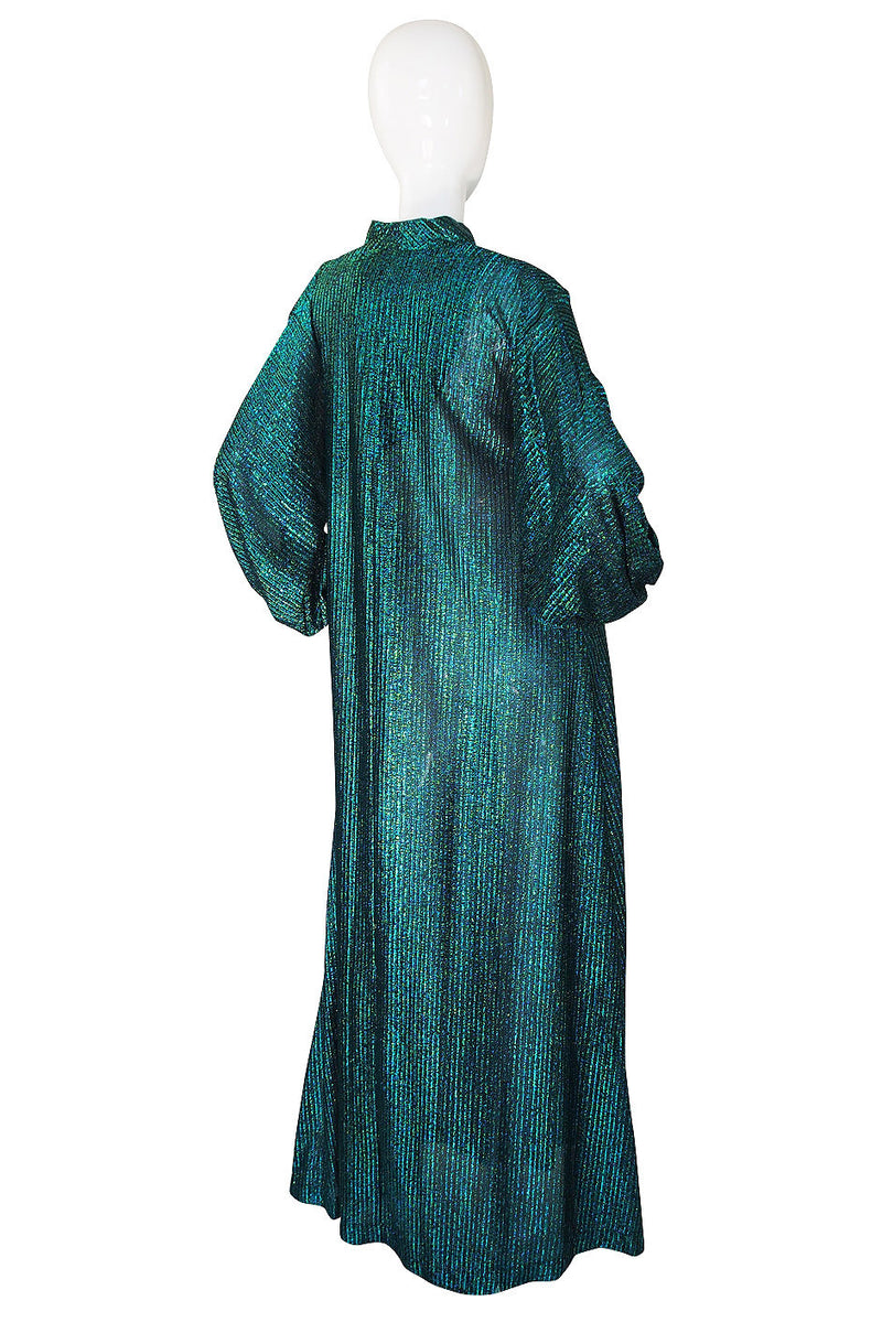 1970s Rare Green Metallic Halston Caftan