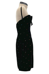 Fabulous Fall 1979 Oscar de la Renta Runway Rhinestone Detailed Velvet Strapless Dress