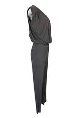 S/S 2009 Halston Grey Jersey Plunge Front and Back Jumpsuit