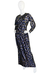 Fall 1979 Incredible Halston Gold & Blue Metallic Silk Dress