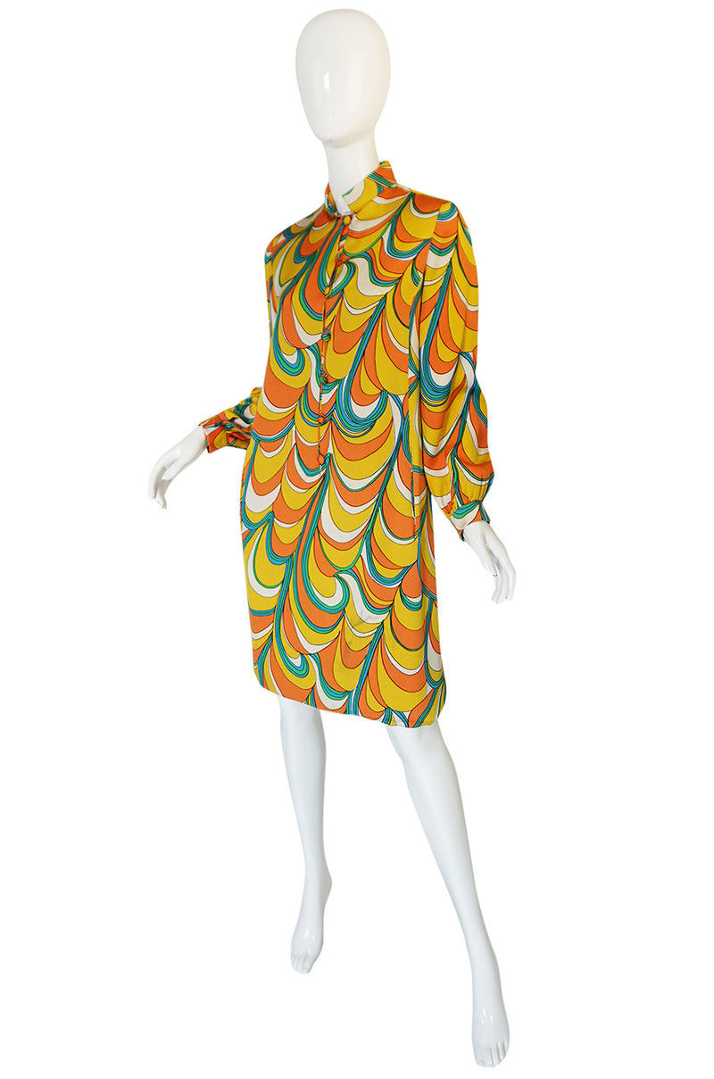 1960s Multi Color Geoffrey Beene Silk Twill Shift Dress