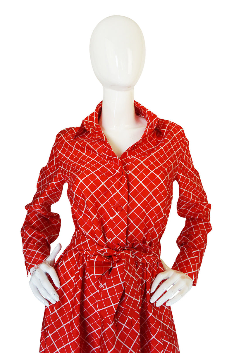 Chic 1970s Belted Red Print Lanvin Shirt Dress