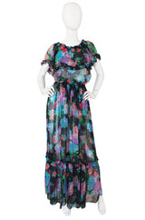 1970s Floral Silk Chiffon Yves Saint Laurent Set