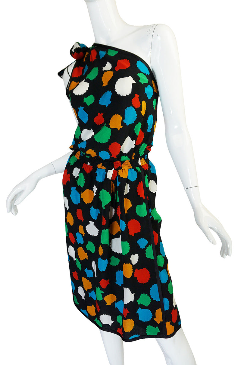 1970s One Shoulder Yves Saint Laurent Silk Dress Set