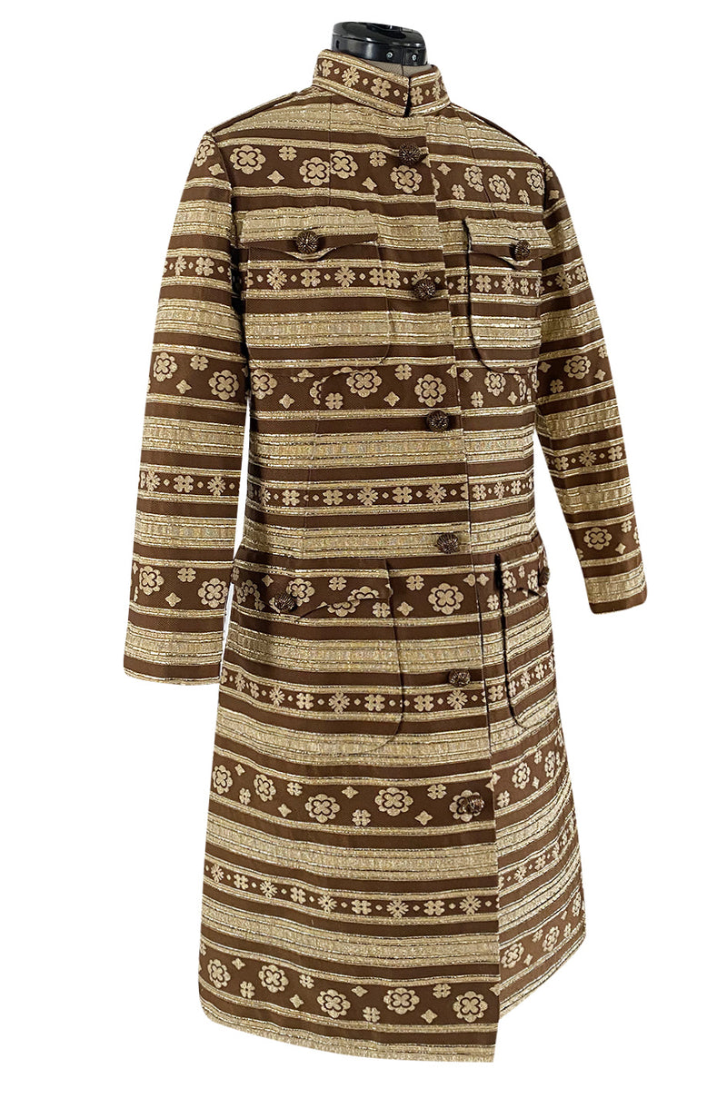 1968 Bill Blass Metallic Vogue Documented Metallic Gold & Taupe Brown Coat or Dress