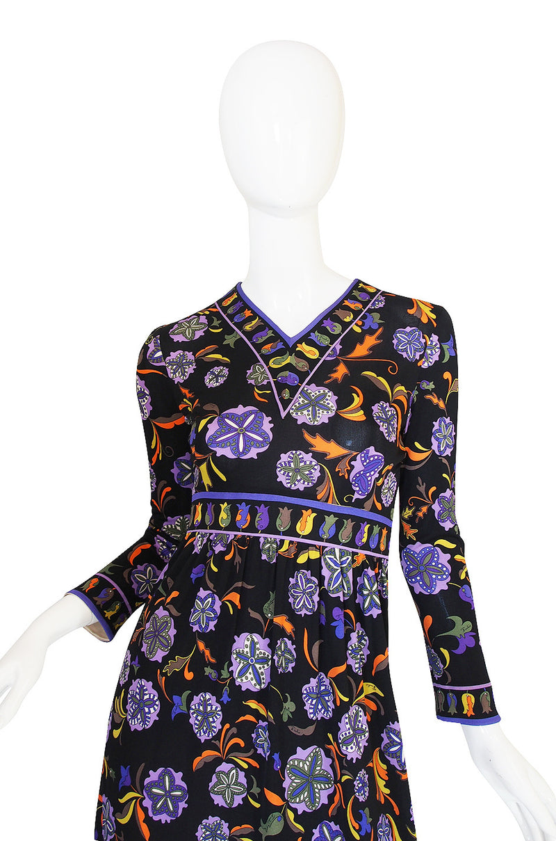 1960s Black Print Silk Jersey Emilio Pucci Dress