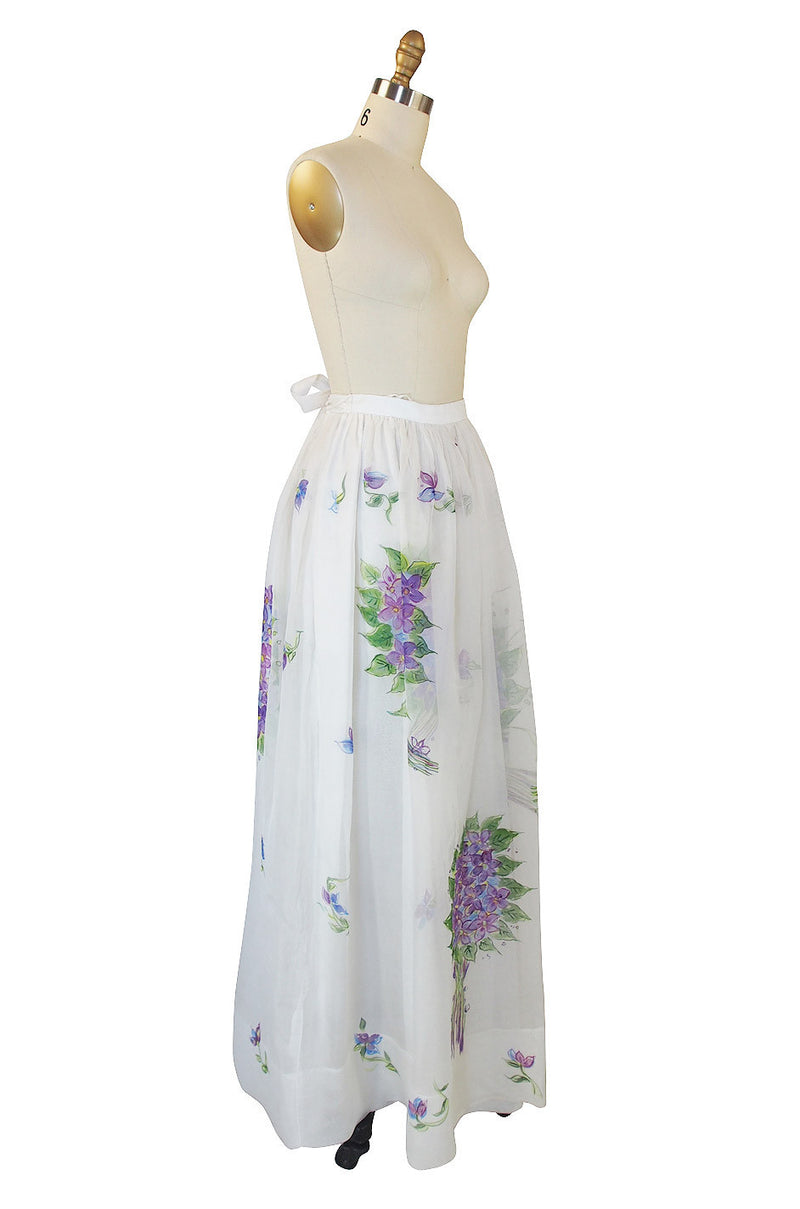 1970s Hand Painted Silk Organza Adolfo Skirt