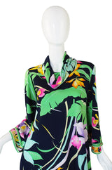 1970s Leonard Bell Sleeve Silk Print Dress