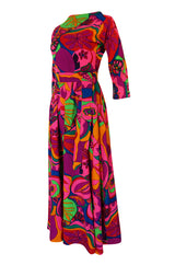 1960s Unlabeled Bright Pink Extra Wide Leg Print Jumpsuit