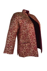 1930s Unlabeled Rich Burgundy & Gold Silk Brocade Asian Jacket