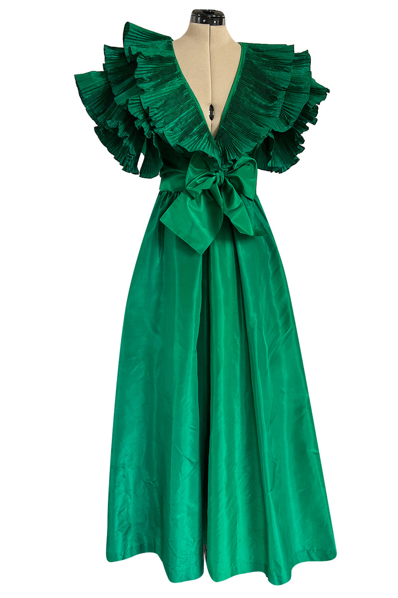 1980s Paul-Louis Orrier Emerald Green Silk Taffeta Couture Dress w Ext – Shrimpton Couture
