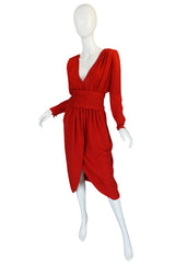 1980s Valentino Haute Couture Plunging Red Silk Dress