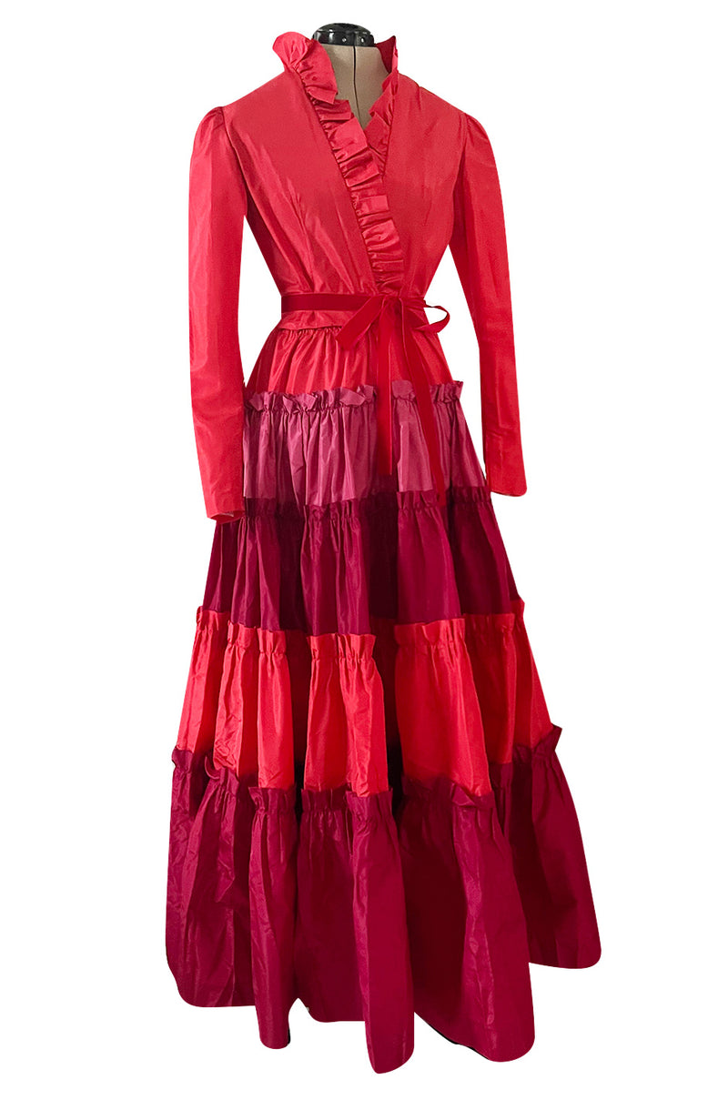Fall 1973 Louis Mies Possible Yves Saint Laurent Haute Couture Pink & Red Tiered Silk Dress