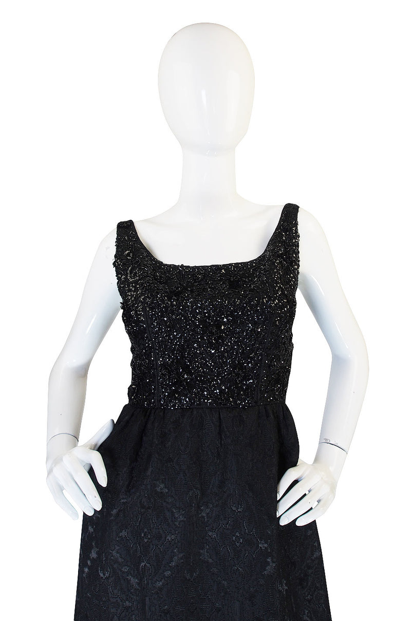 1960s Nathan Strong Black Silk Beaded Gown