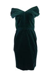 A/W 1989 Antony Price Bottle Green Velvet Dress w Removeable Bows