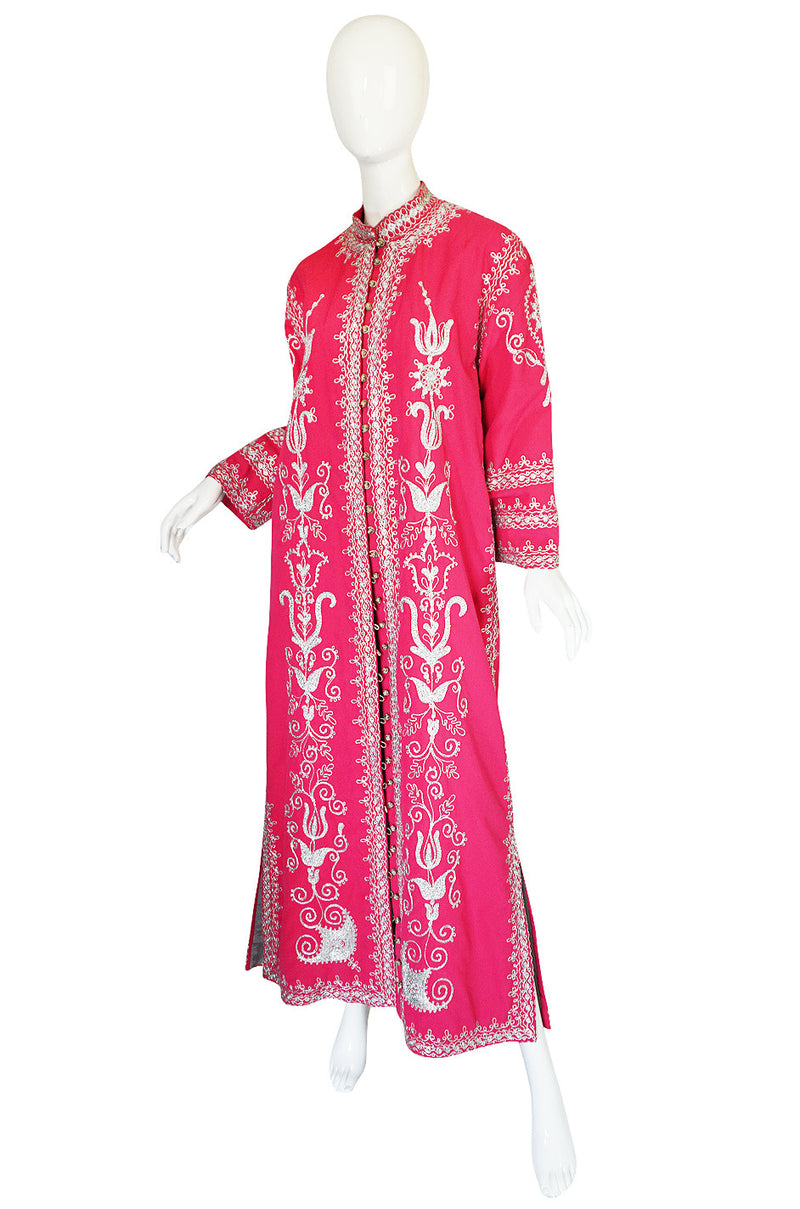 1960s Silver Thread Embroidered Pink Adonis Caftan