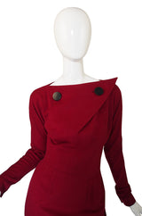 1950s Suzy Perette Dramatic Red Button Dress