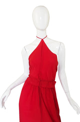 1970s Bill Blass Red Silk Halter Top & Skirt